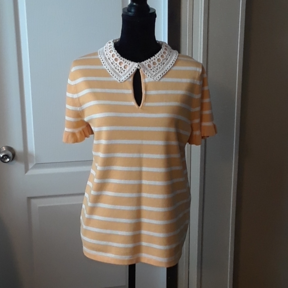 𝅺karl Lagerfeld Paris Striped Lace Top Size M